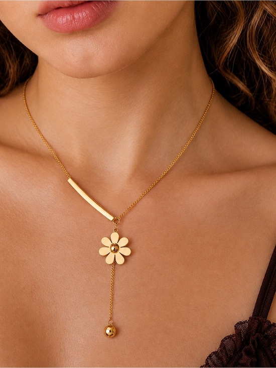 Jewelry - Statement Gold Floral Necklace - stainles steel